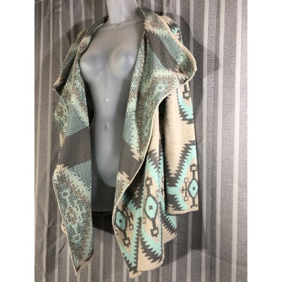 renee c sweater Open Aztec Bohemian Size Small Wool & Mohair Gray Teal - Picture 3 of 12